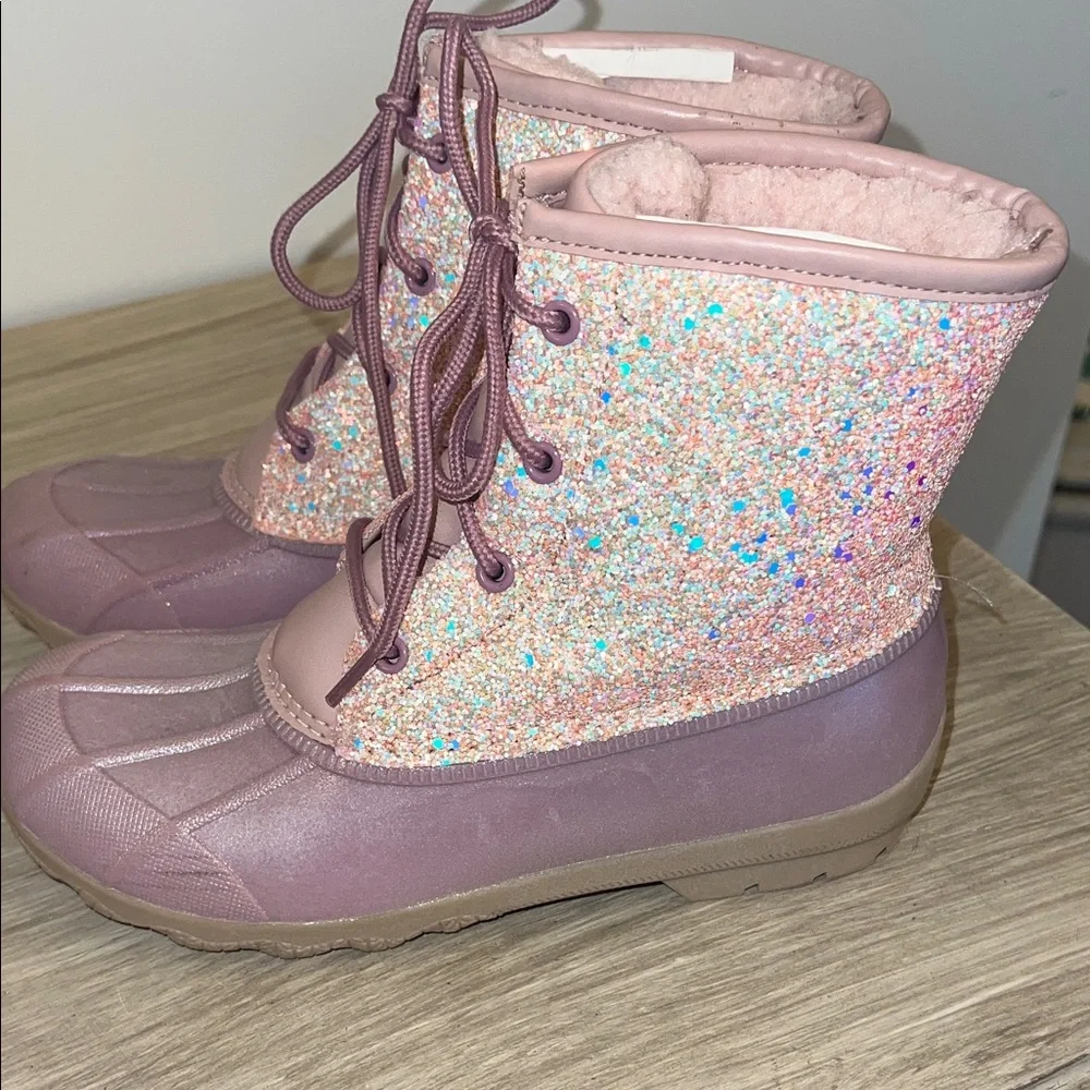 Wonder Nation Girls size 3 Pink Glitter Duck Boots. Exc condition